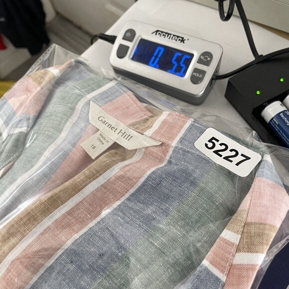 Garnet Hill Top Womens 18  Pink Green Stripes Collared 100% Linen Button Up - Picture 11 of 11